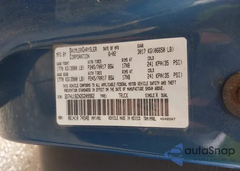 2002 Dodge Ram 1500 St from USA, damaged, VIN 3D7HU18ZX2G209962